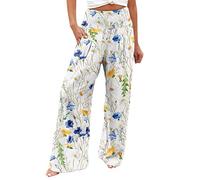 Ladies Summer Trousers,Palazzo Pants For Women Casual Printing Pockets Elastic Waist Comfortable Straight Loose Pants Classic Lightweight Workout Tracksuit Bottoms For Yoga Fitness Running,Xl,White #3