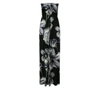 Ladies Summer Wear Bandeau Neck Printed Maxi Sleeveless Long Casual Dress Womens Street Fashion Plus Size Floral Print Outfit Boobtube Sheering Maxi Dress (Black Floral UK 8-10)
