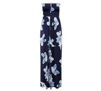 Ladies Summer Wear Bandeau Neck Printed Maxi Sleeveless Long Casual Dress Womens Street Fashion Plus Size Floral Print Outfit Boobtube Sheering Maxi Dress (Navy Floral UK 12-14)
