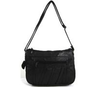 Ladies Super Soft Nappa Leather Shoulder Bag/Handbag with Two Main Zipped Compartments (Black)