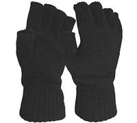 Ladies Super Soft Warm Fine Knit Thermal Fingerless Winter Gloves (Black)