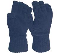 Ladies Super Soft Warm Fine Knit Thermal Fingerless Winter Gloves (Navy Blue)