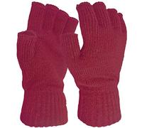 Ladies Super Soft Warm Fine Knit Thermal Fingerless Winter Gloves (Red)