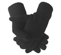 Ladies Super Soft Warm Fine Knit Thermal Winter FINGERLESS Gloves (Black)