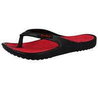 Ladies Surf EVA Toe Post Slip On Flip Flops Flat Beach Pool Sandals Size 3-8 (UK 6/EU 39, Black/Red)
