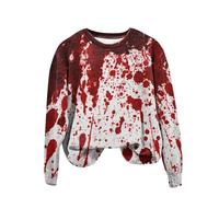 Ladies Sweater Bloody Sweatshirt for Women Bloody Printed Crewneck Long Sleeve Tops Funny Horror Halloween Shirt Ladies Halloween Jumper Festival Clothes Outfits