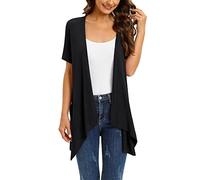Ladies Sweaters for Fall Women Floral Short Sleeve Cardigans for Women Casual Drape Open Front Lightweight Summer Cardigan with Pocket High Low Hem Long Cardigan Vest for Women Black