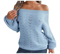 Ladies Sweaters, Women's Casual Off Shoulder Knitted Pullover Sweater with Hollow Out Sleeve and Neck Detail