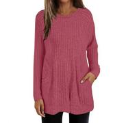 Ladies Sweatshirts Long Sleeve Tops Women Lightweight Jumpers Ladies Sweatshirts With Pockets Hot Pink Size 22-24
