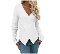 Ladies Sweatshirts Long Sleeve V Neck Knitted Pullover Sweater Casual Cross Wrap Front Cable Knitwear Jumpers Solid Elegant Stretch Comfy Sweaters Fall Winter Clothes