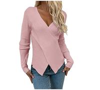 Ladies Sweatshirts Long Sleeve V Neck Knitted Pullover Sweater Casual Cross Wrap Front Cable Knitwear Jumpers Solid Elegant Stretch Comfy Sweaters Fall Winter Clothes