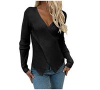 Ladies Sweatshirts Long Sleeve V Neck Knitted Pullover Sweater Casual Cross Wrap Front Cable Knitwear Jumpers Solid Elegant Stretch Comfy Sweaters Fall Winter Clothes