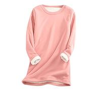 Ladies Sweatshirts Thicken Fleece Lined Plush Pullover Tops Oversized Sherpa Fleece Lined Sweatshirt Long Sleeve T Shirt Warm Winter Comfy Jumper Soft Touch Undershirt Watermelon Red
