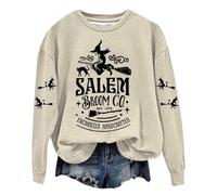 Ladies Sweatshirts without Hood Autumn and Winter Halloween Witch Print SALEM Long Sleeve Solid Color Pullover Top Fleece Hoodie Women Ladies Sweatshirt Sweatshirt with Zip Women Hoodie Women Y2K