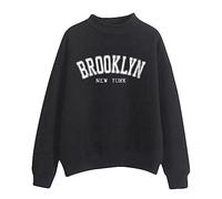 Ladies Sweatshirts without Hood Casual Brooklyn Sweatshirt UK Printed Crewneck Cotton Long Sleeve Tops Womens Pullover Sweatshirt Club Basic Tee Shirt Casual Jumper Tops fit Teenage Girl Black