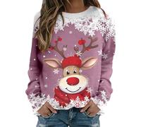 Ladies Sweatshirts Without Hood, Christmas Jumper Sportswear Tops Graphic Print Jumpers for Spring Autumn Winter Fashionable Pullover Causal Crewneck Sweat Women/men Family Basic Loose Festive