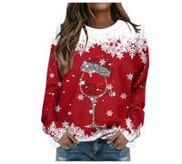 Ladies Sweatshirts Without Hood, Christmas Tops for Women Jumper Print Pullover Crewneck Basic Loose S-Xxl Sportswear Graphic Jumpers Spring Autumn Winter Festive Causal Sweat Women/men Oversized