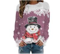 Ladies Sweatshirts Without Hood, Festive Jumpers Sweatshirt Shirts Funny Santa Claus Snowflake Reindeer Snowman Print Tops Pullover Causal Crewneck Sweat for Women/men Fashionable T Shirt Unisex S-Xxl