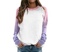 Ladies Sweatshirts Without Hood,Tops For Women Raglan Crewneck Tops Gradient Solid Print Sweatshirts Top Long Sleeve Color Block Pullover Cute Clothing