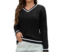 Ladies Sweatshirts Without Hood UK Clearance Ladies Sweatshirts V Neck Pullover White Trim Long Sleeve Jumper Women's Threaded Peplum Knit Tops Size 8