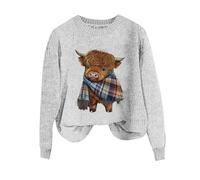 Ladies Sweatshirts Without Hood UK,Ladies Knitted Pullover Sweatshirt Cow Prints Long Sleeve Sweater Casual Warm Fall Tunic Tops Fashion Clothes Oversize Going Out Holiday Vacation