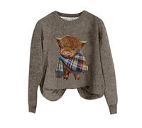 Ladies Sweatshirts Without Hood UK,Ladies Knitted Pullover Sweatshirt Cow Prints Long Sleeve Sweater Casual Warm Fall Tunic Tops Fashion Clothes Oversize Going Out Holiday Vacation