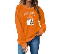 Ladies Sweatshirts without Hood, Womens Halloween Ghost Sweatshirts Funny Novelty Graphic Print Loose Crewneck Long Sleeve Casual Pullover Shirt Tops 30th Birthday Gifts for Women,Saffron,S,u146a