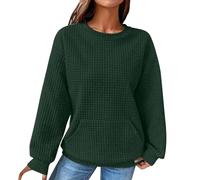 ladies sweatshirts without hood, Women's Long Sleeve Waffle Knit Sweatshirts Preppy Clothes Fall Fashion 2025 Outfits Loose Slouchy Solid Pullover Sweaters Tops Thin Lightweight School Jumpers