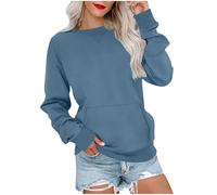 Ladies Sweatshirts without Hood Womens Oversized Crewneck Long Sleeve Jumpers Casual Thin Plain Tunic Tops Classic Fit Autumn Pullover with Pockets
