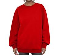 Ladies Sweatshirts without Hood, Womens Oversized V Neck Long Sleeve Casual Loose Fit Pullover Sweaters Top Solid Color Thin Sweatshirts Shirts 30th Birthday Gifts for Women,Red,XL,u76a