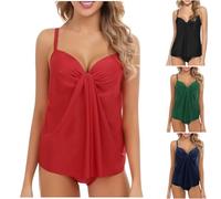 Ladies Swimming Costumes UK Sale, Bikini Bottom Swimwear Women's Two Piece Tankini Sets Flowy Tankinis Tops Swim Shorts Women Plus Size Spaghetti Strap Swimdress Solid Color Swimsuits Clearance Red