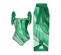 Ladies Swimsuit 2 Piece Swimming Costumes Matching Chiffon Long Skirts Tummy Control Swimsuits Modest Swimwear Monokinis Women Lace Up Push Up Bikini Beachwear Set Plus Size Bathing Suits UK Size 8-18