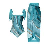 Ladies Swimsuit 2 Piece Swimming Costumes Matching Chiffon Long Skirts Tummy Control Swimsuits Modest Swimwear Monokinis Women Lace Up Push Up Bikini Beachwear Set Plus Size Bathing Suits UK Size 8-18