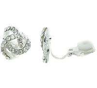 Ladies Swirl CLIP ON Silver Stud Earrings Crystal CZ Knot Gatsby Clipon Rhinestone