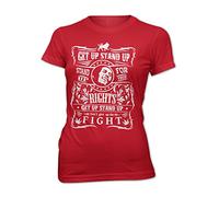 Ladies T-Shirt Lady Fit Bob Marley Get up Reggae Rastafari Stood up - Red, UK 12