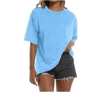 Ladies T Shirts 100 Cotton T Shirts Oversize Washed Tshirt Drop Shoulder Womens Tops Size 16 Baseball Boyfriend Tee Going Out Top Plus Size Blue
