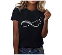 Ladies T Shirts Autism Awareness Shirt Women Casual Spring/Summer Crew Neck Feather Print Short Sleeved Tunic Tops Graphic Tee Womens Summer Tops Funny Tshirts Women T Shirts for Women UK Black