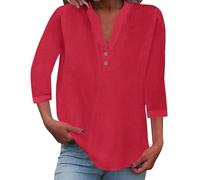 Ladies T Shirts Cotton Linen Solid Plain Short Sleeve Shirt Women Casual Loose Button Tops Long Length Tees Ladies Red Tshirt Three Quarter Sleeve Tops Travel Essentials