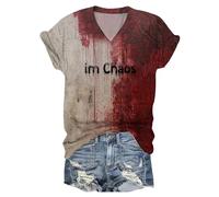 Ladies T Shirts Scary Problem Solved Letter Print Tee Shirt Scary Holiday Costumes Casual Fashion Bloodstain Red Top for The Halloween Classic Outdoors Costume (Red, XXL