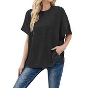 Ladies T Shirts,Women'S Fashion Solid Color Knitted Oversized Pullover Round Neck Bat Sleeve Top 1
