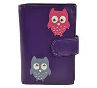 Ladies Tab Leather Purse Wallet by Mala; Kyoto Collection Cute Owls Womens (Purple)