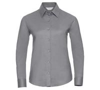 Ladies Tailored Fit Oxford Long Short Sleeve with Top Two Button by Russell
