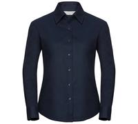 Ladies Tailored Fit Oxford Long Short Sleeve with Top Two Button by Russell