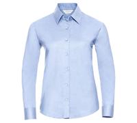 Ladies Tailored Fit Oxford Long Short Sleeve with Top Two Button by Russell