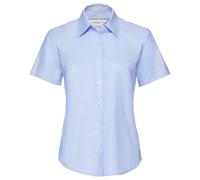 Ladies Tailored Fit Oxford Shirt Short Sleeve with Top Two Button by Russell