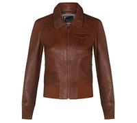 Ladies Tan Brown Leather MA-1 Varsity Bomber Jacket XS
