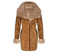 Ladies Tan Hooded Shearling Sheepskin Merino Suede Leather Coat XS