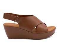 Ladies Tan Open Toe Slip On Mid Heel Wedge Hook And Loop Casual Summer Sandals UK 8