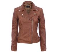 Ladies Tan Vintage Brando 100% Leather Biker Jacket M