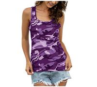 Ladies Tank Tops Camouflage Sleeveless Vest O Neck Women's T Shirt Wild Fashion Blouse 2025 Black for Gym Party Summer 2025 (Purple, XXL)